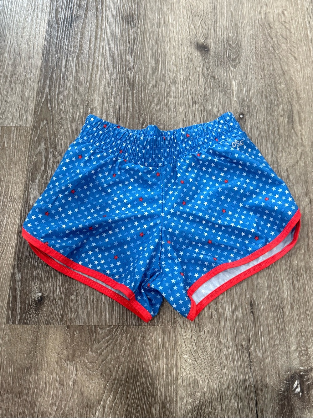 Blue Star-Print Girl’ Athletic Shorts with Red Trim